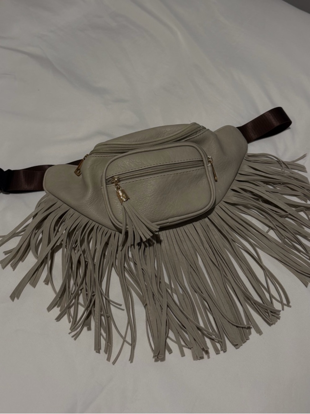 Fringe Leather bum bag - Taupe